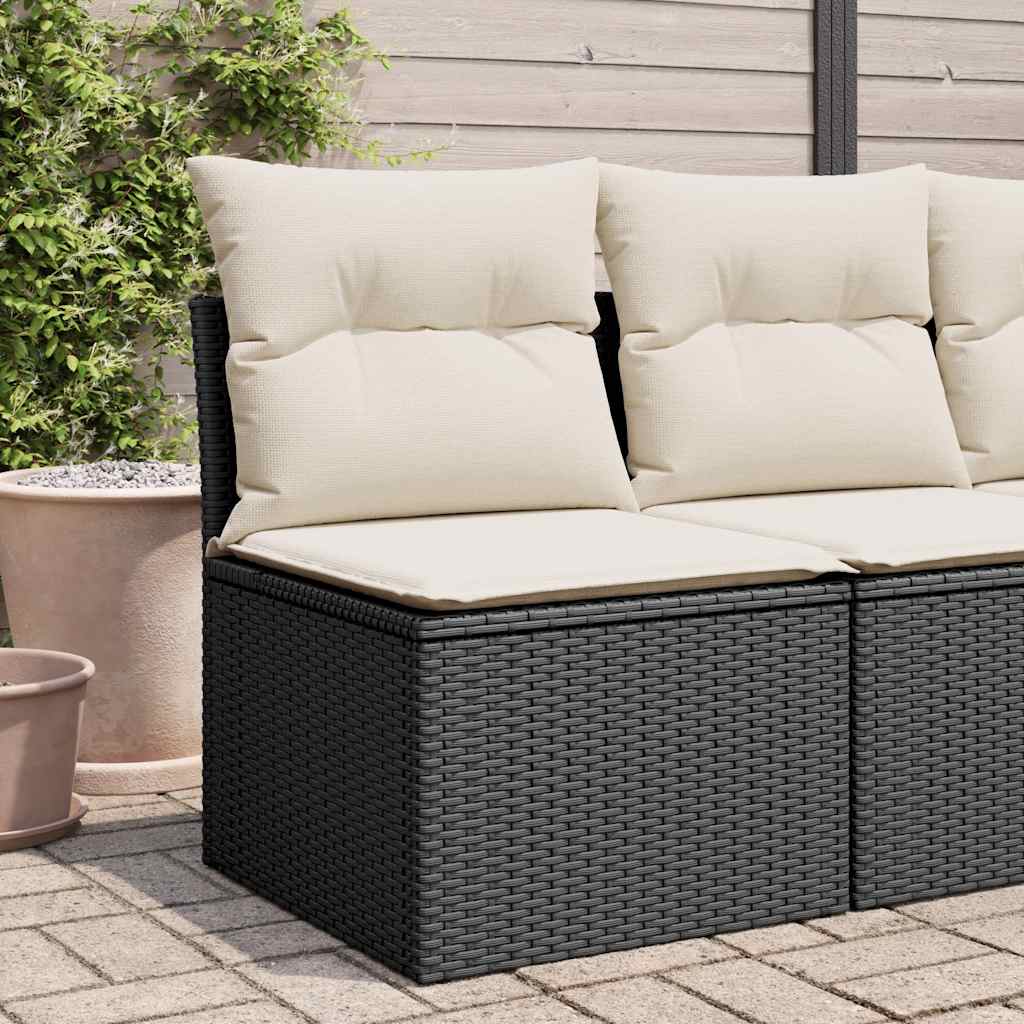Tuinstoel zonder armleuning met kussens poly rattan zwart