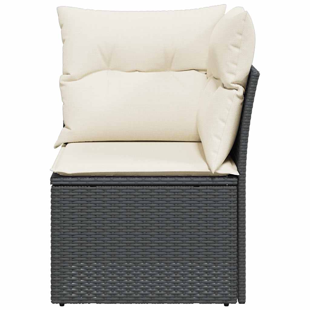 Tuinhoekbank met kussens poly rattan zwart