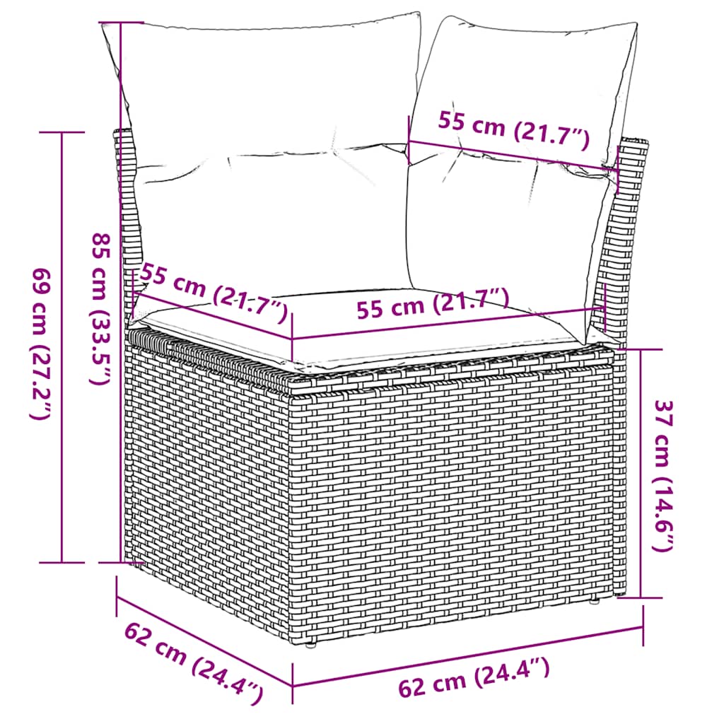 Tuinhoekbank met kussens poly rattan zwart