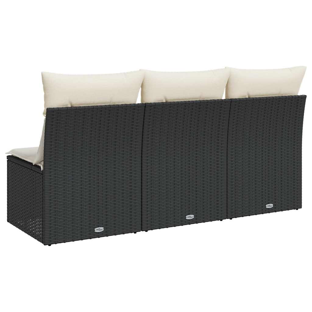 Tuinbank 3-zits met kussens poly rattan zwart