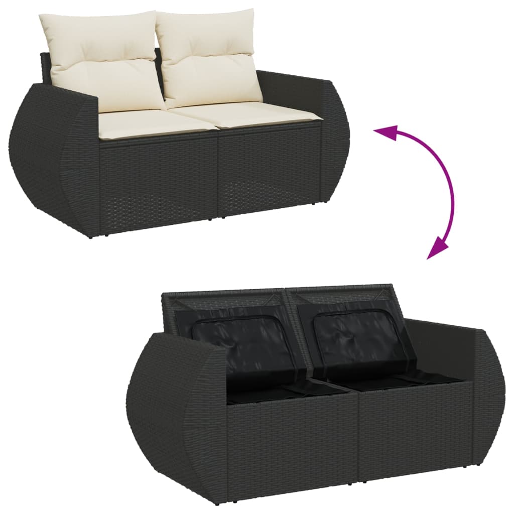 Tuinbank 2-zits met kussens poly rattan zwart