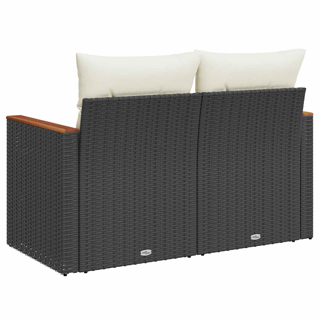 Tuinbank 2-zits met kussens poly rattan zwart