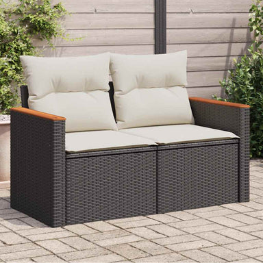Tuinbank 2-zits met kussens poly rattan zwart