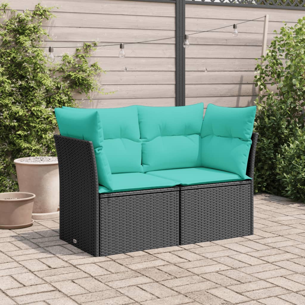Tuinbank 2-zits met kussens poly rattan zwart