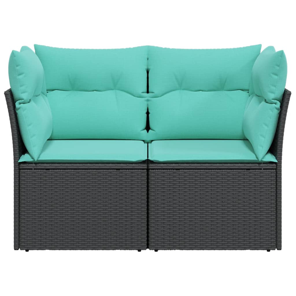 Tuinbank 2-zits met kussens poly rattan zwart