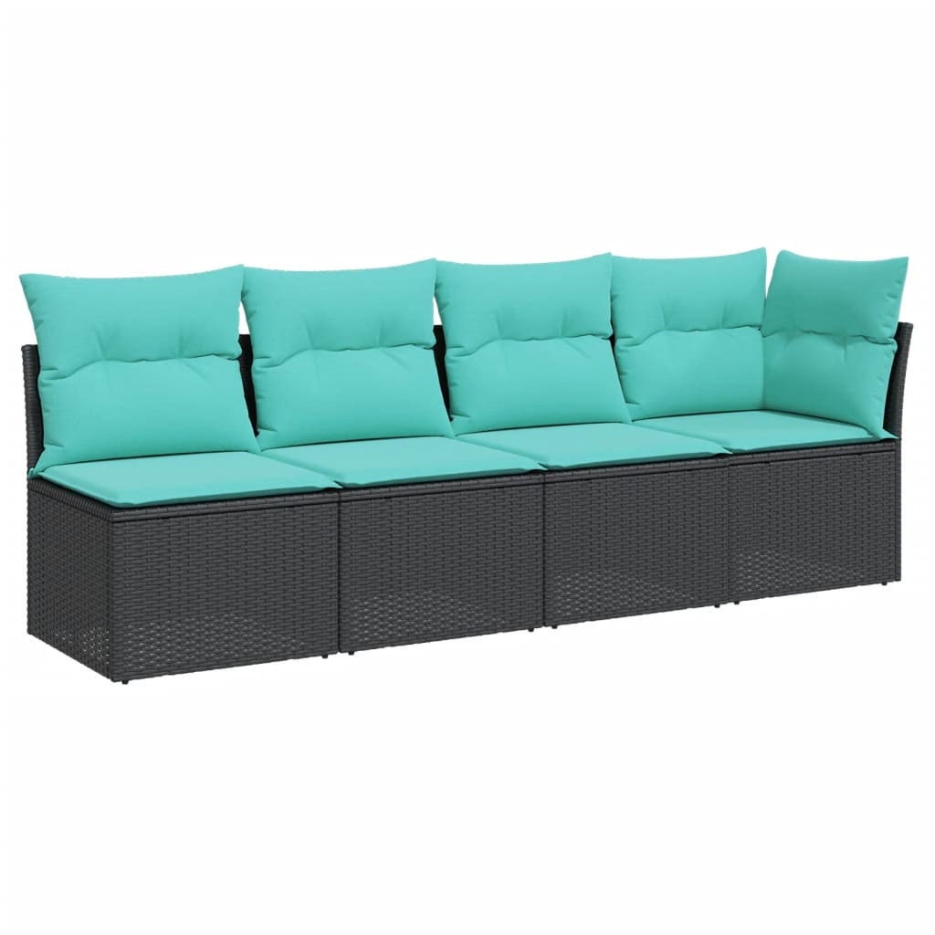 Tuinbank 4-zits met kussens poly rattan zwart