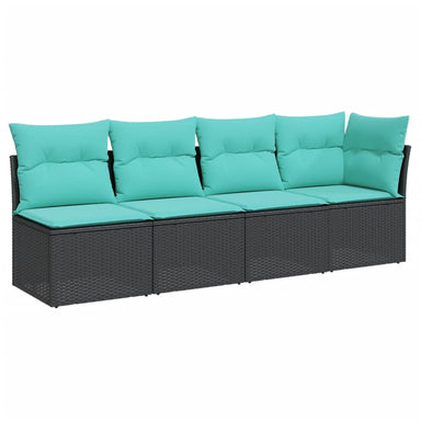 Tuinbank 4-zits met kussens poly rattan zwart