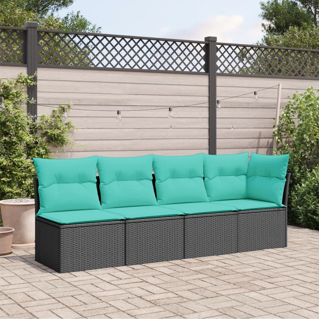 Tuinbank 4-zits met kussens poly rattan zwart