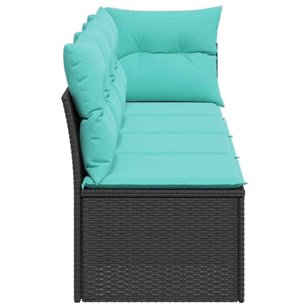Tuinbank 4-zits met kussens poly rattan zwart