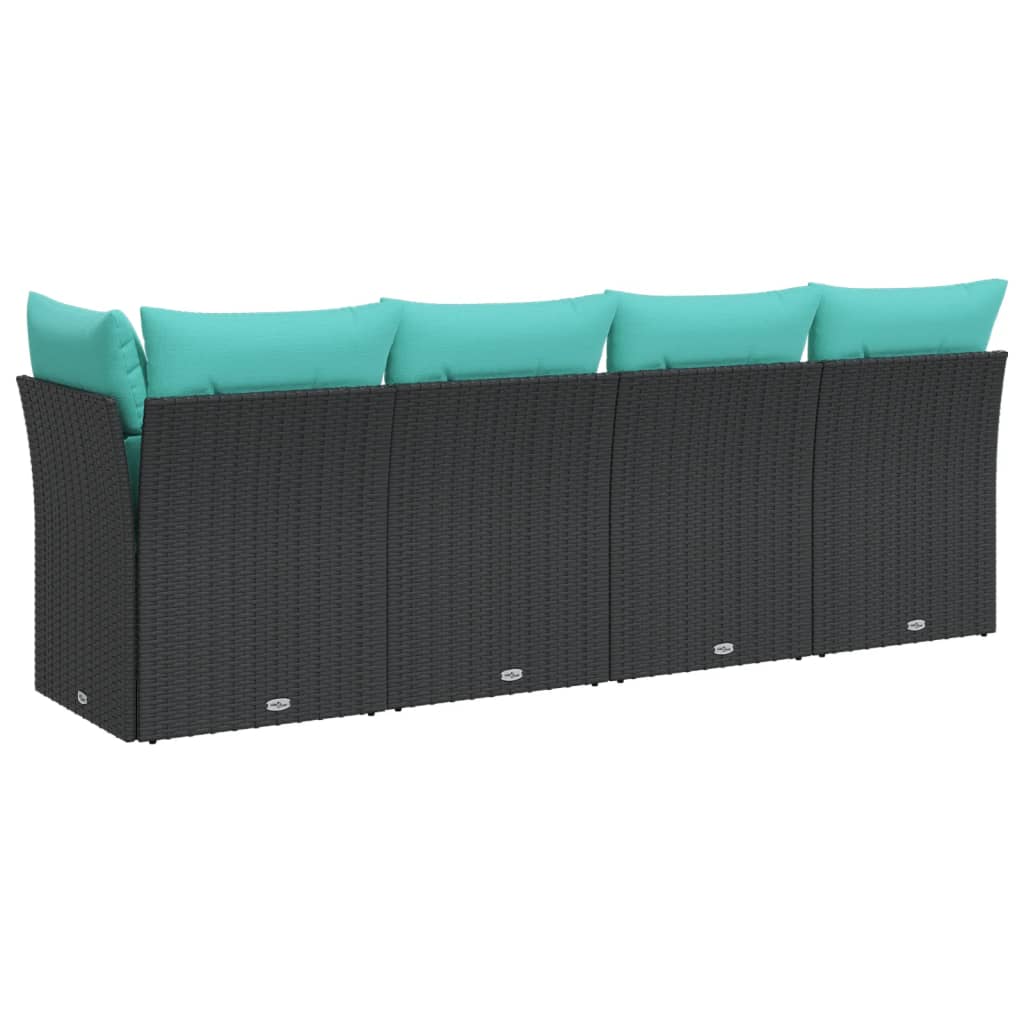 Tuinbank 4-zits met kussens poly rattan zwart