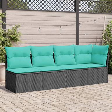 Tuinbank 4-zits met kussens poly rattan zwart