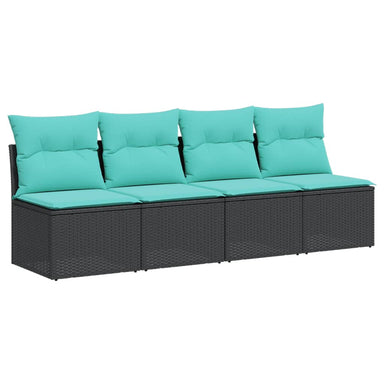 Tuinbank 4-zits met kussens poly rattan zwart