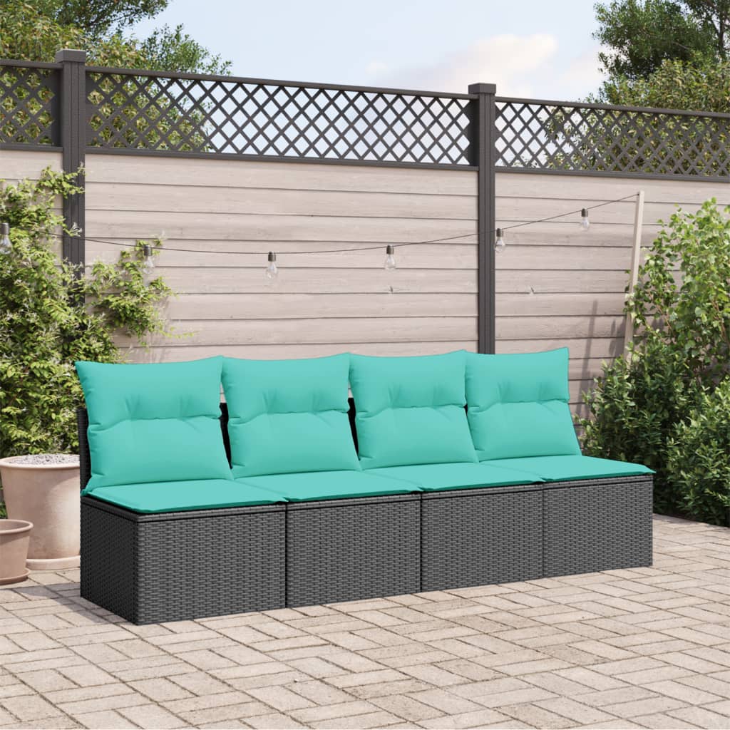 Tuinbank 4-zits met kussens poly rattan zwart