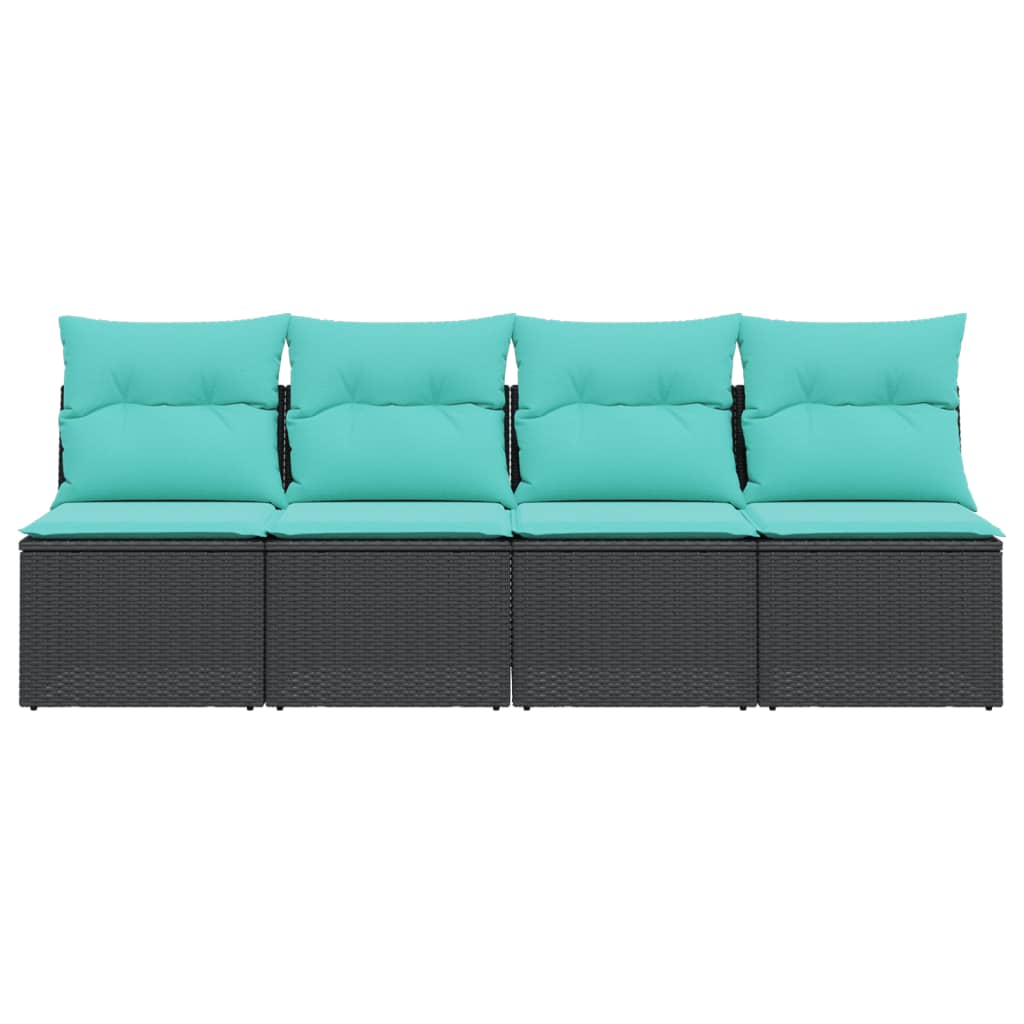 Tuinbank 4-zits met kussens poly rattan zwart