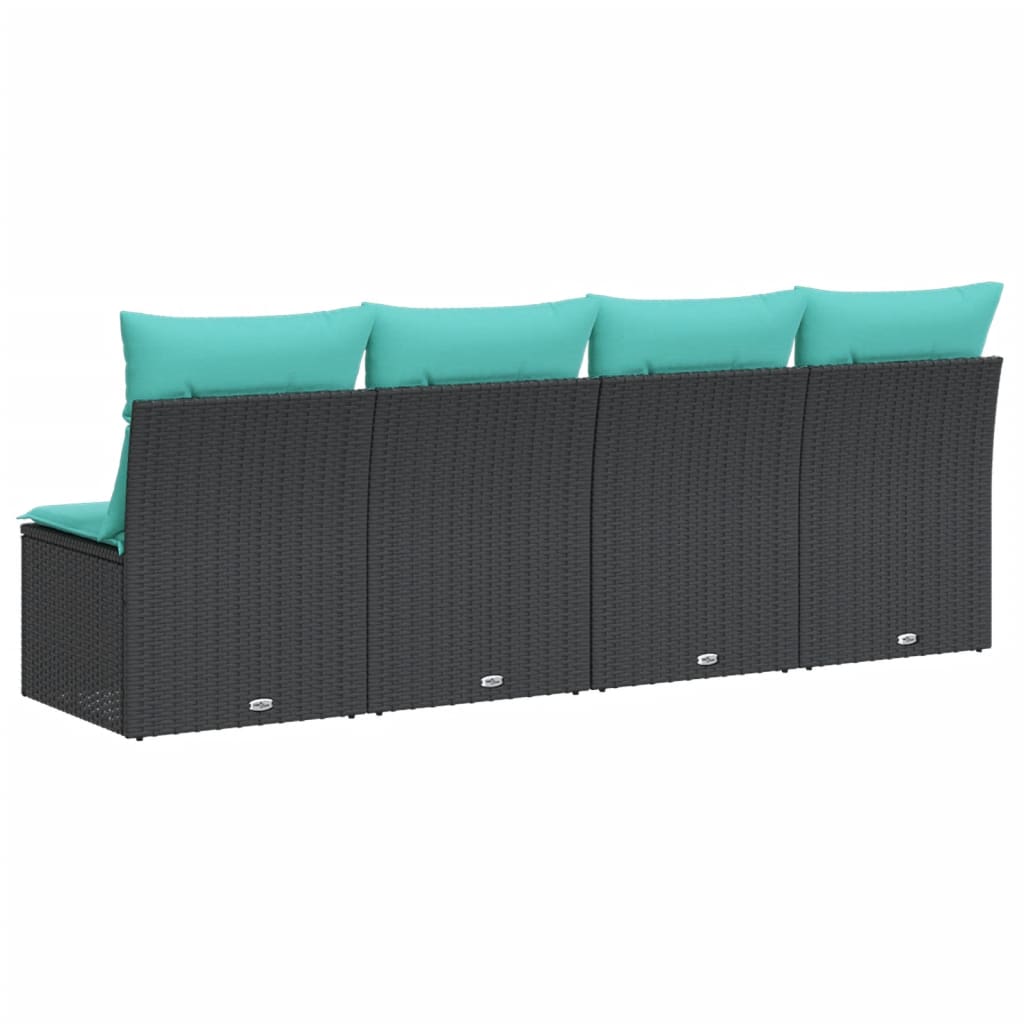 Tuinbank 4-zits met kussens poly rattan zwart