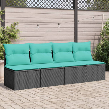 Tuinbank 4-zits met kussens poly rattan zwart