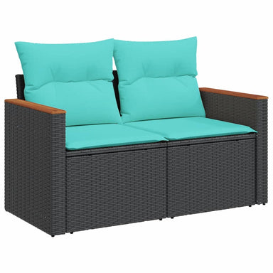 Tuinbank met kussens 2-zits poly rattan zwart
