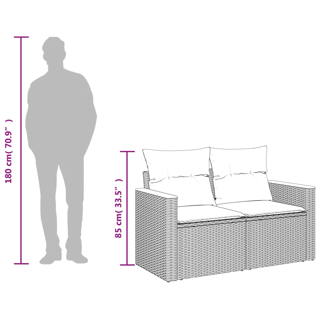 Tuinbank met kussens 2-zits poly rattan zwart