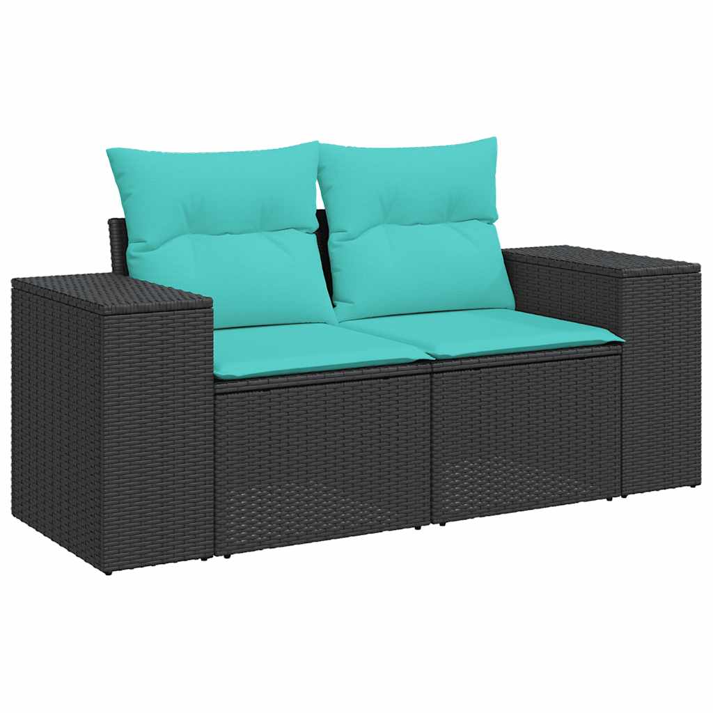 Tuinbank 2-zits met kussens poly rattan zwart