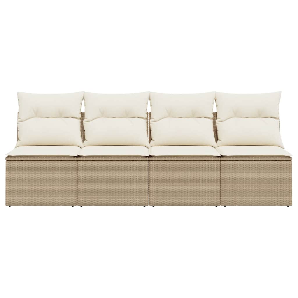 Tuinbank 4-zits met kussens poly rattan beige