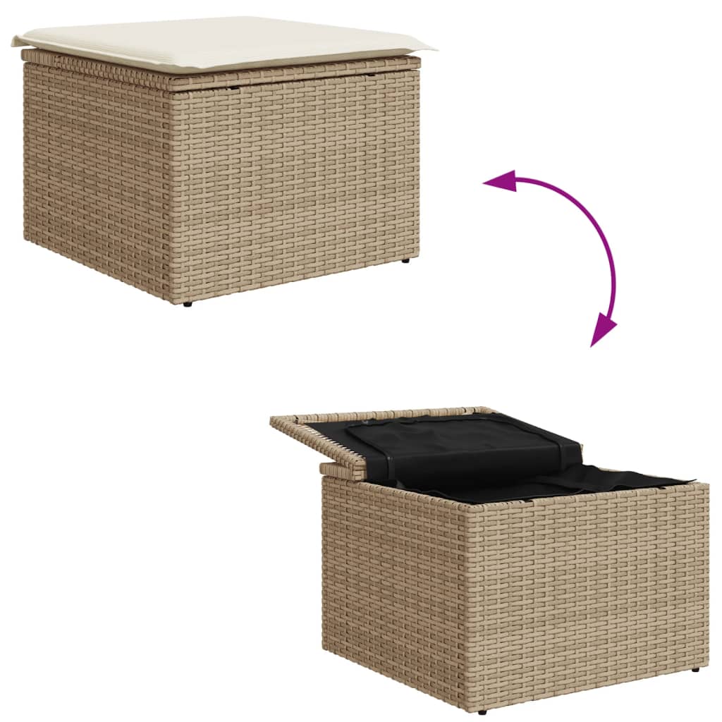 Tuinkruk met kussen 55x55x37 cm poly rattan beige