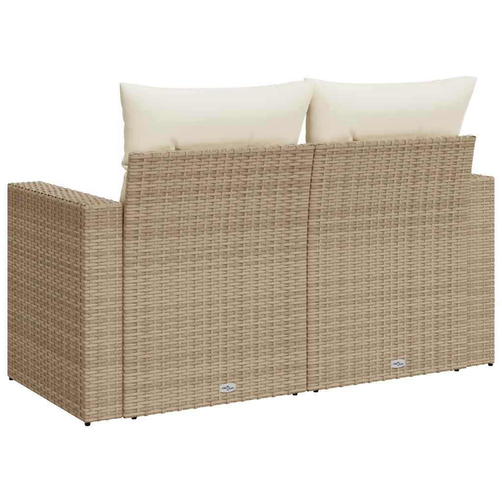 Tuinbank 2-zits met kussens poly rattan beige
