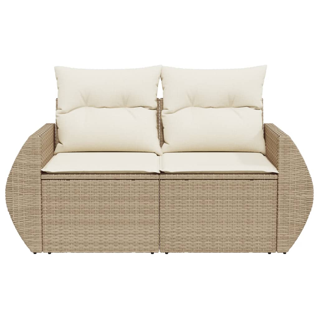 Tuinbank 2-zits met kussens poly rattan beige