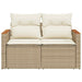 Tuinbank 2-zits met kussens poly rattan beige