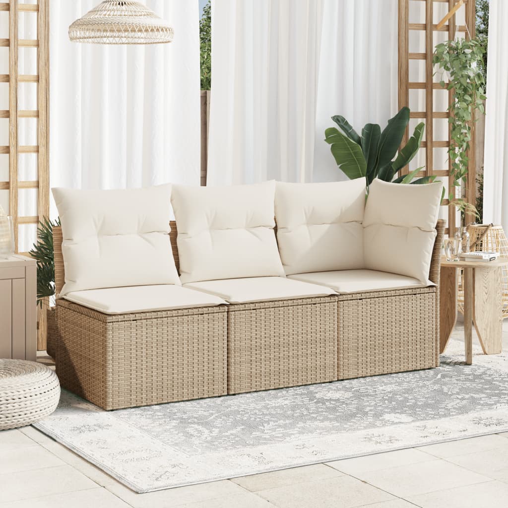 Tuinstoel zonder armleuning met kussens poly rattan beige