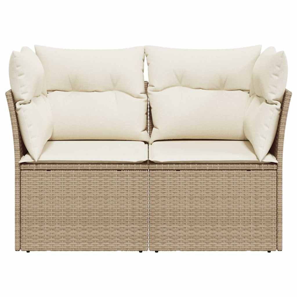 Tuinbank 2-zits met kussens poly rattan beige