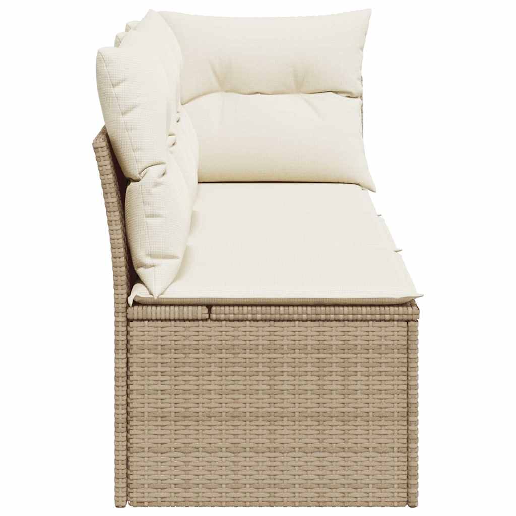 Tuinbank 3-zits met kussens poly rattan beige