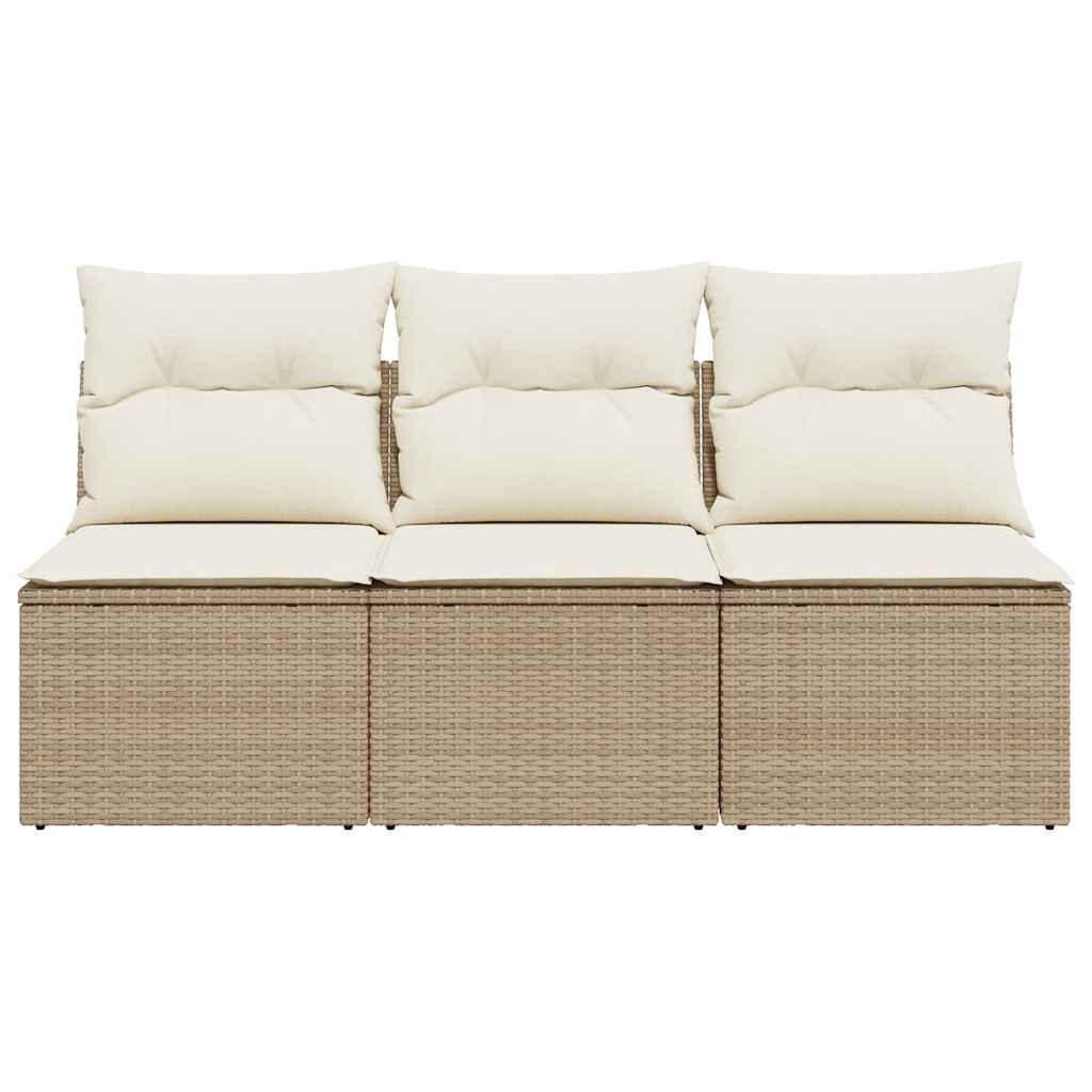 Tuinbank 3-zits met kussens poly rattan beige