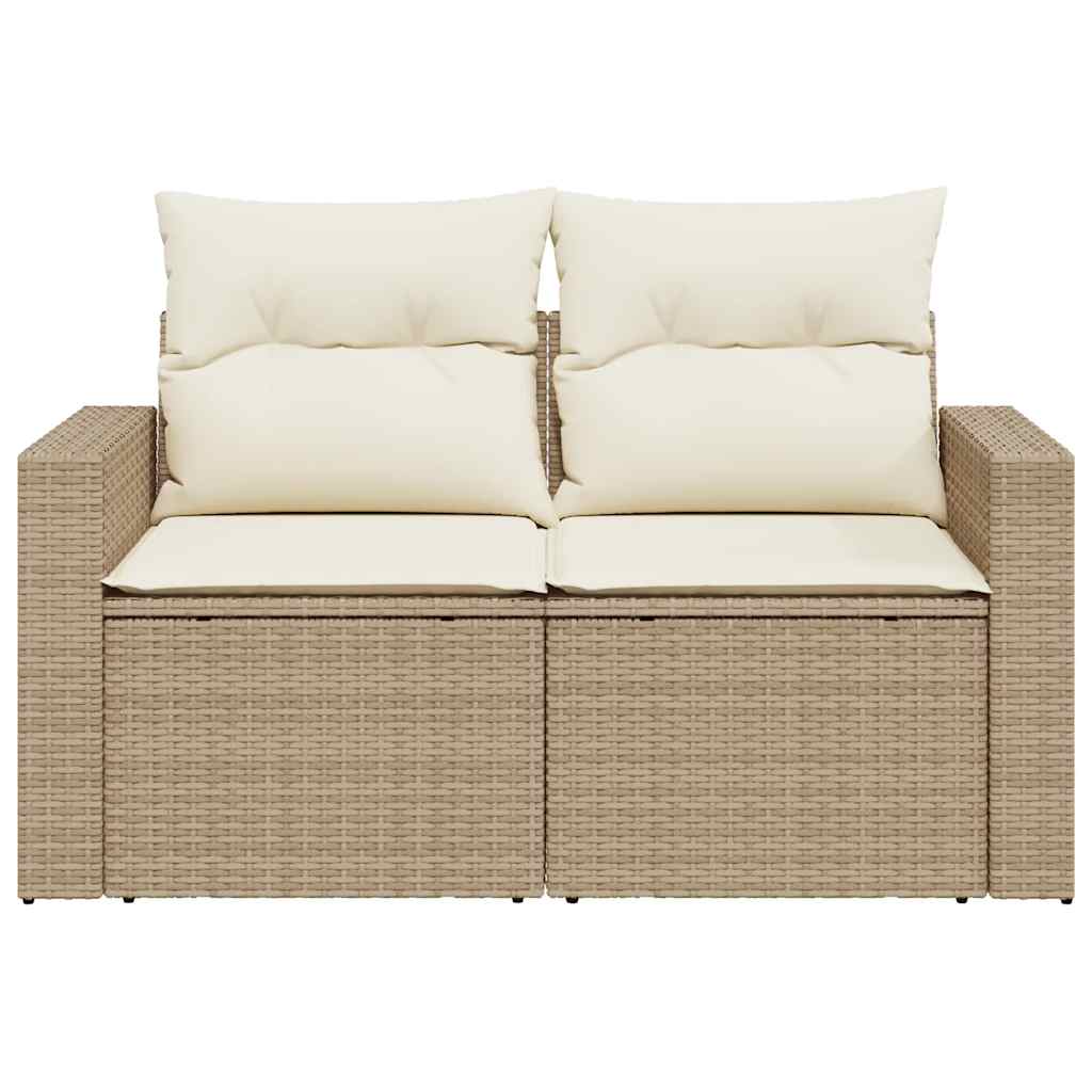 Tuinbank 2-zits met kussens poly rattan beige