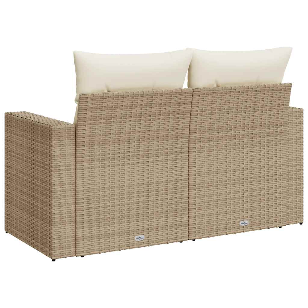 Tuinbank 2-zits met kussens poly rattan beige