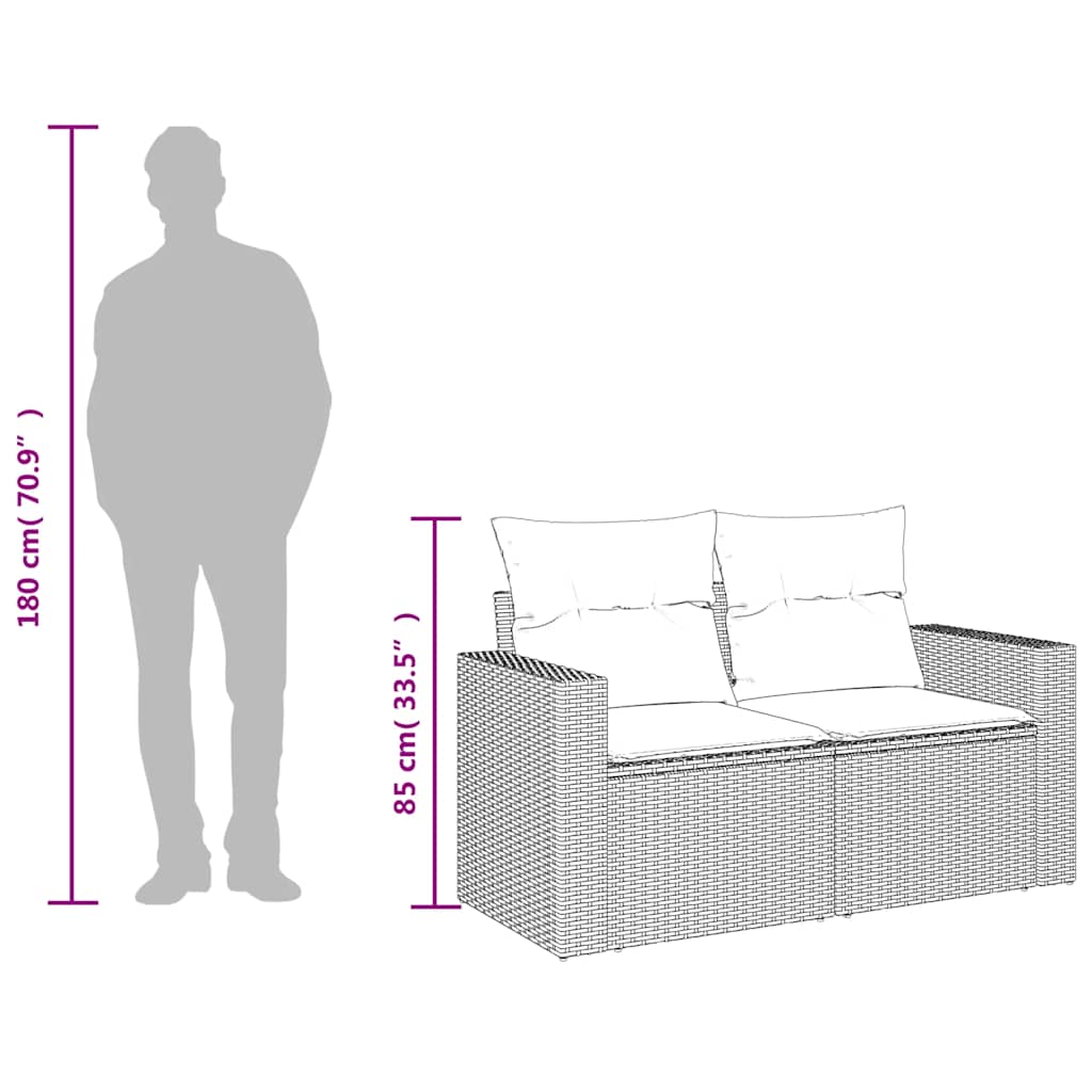 Tuinbank 2-zits met kussens poly rattan beige