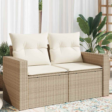 Tuinbank 2-zits met kussens poly rattan beige