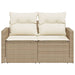 Tuinbank 2-zits met kussens poly rattan beige