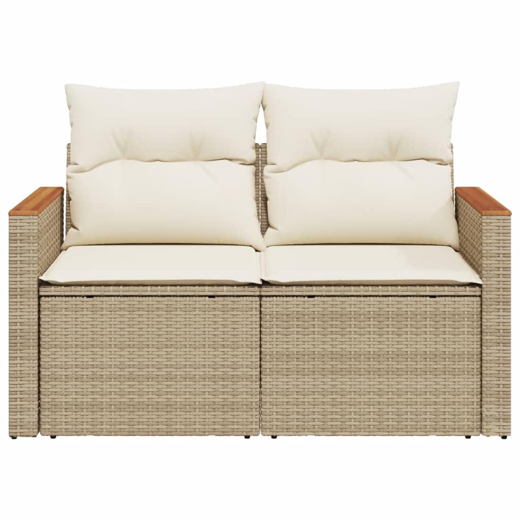 Tuinbank 2-zits met kussens poly rattan beige