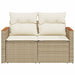 Tuinbank 2-zits met kussens poly rattan beige