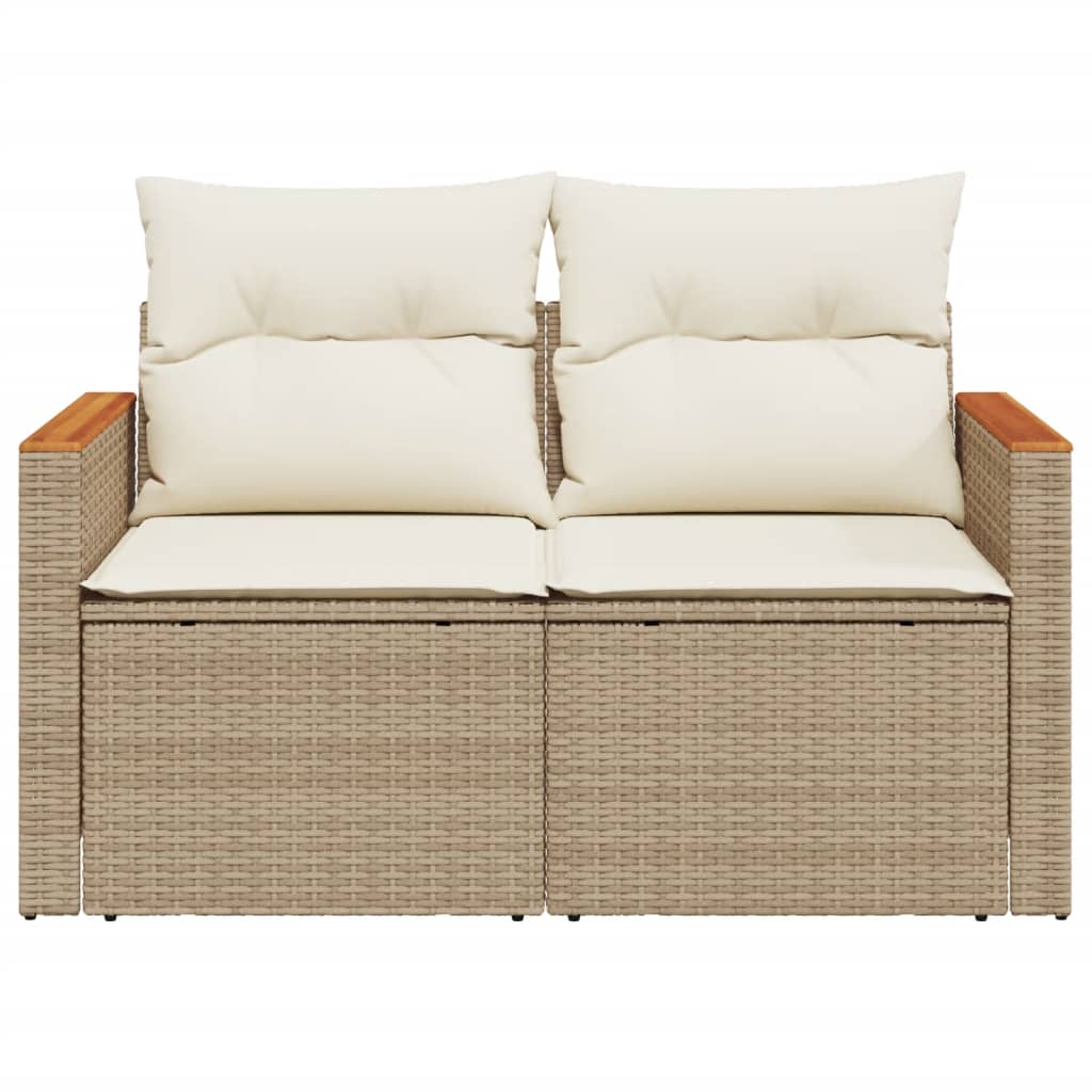 Tuinbank 2-zits met kussens poly rattan beige