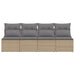 Tuinbank 4-zits met kussens poly rattan beige