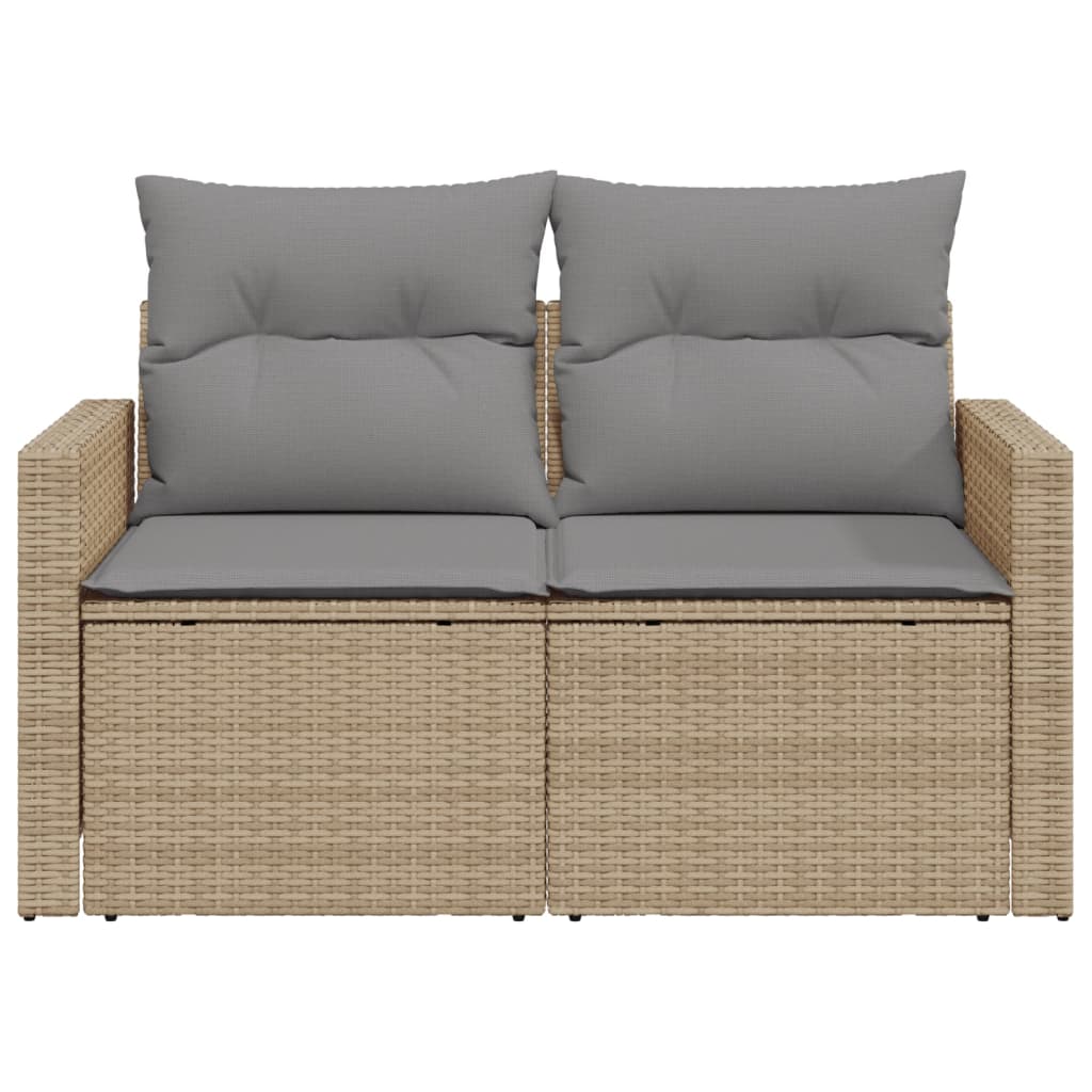 Tuinbank 2-zits met kussens poly rattan beige