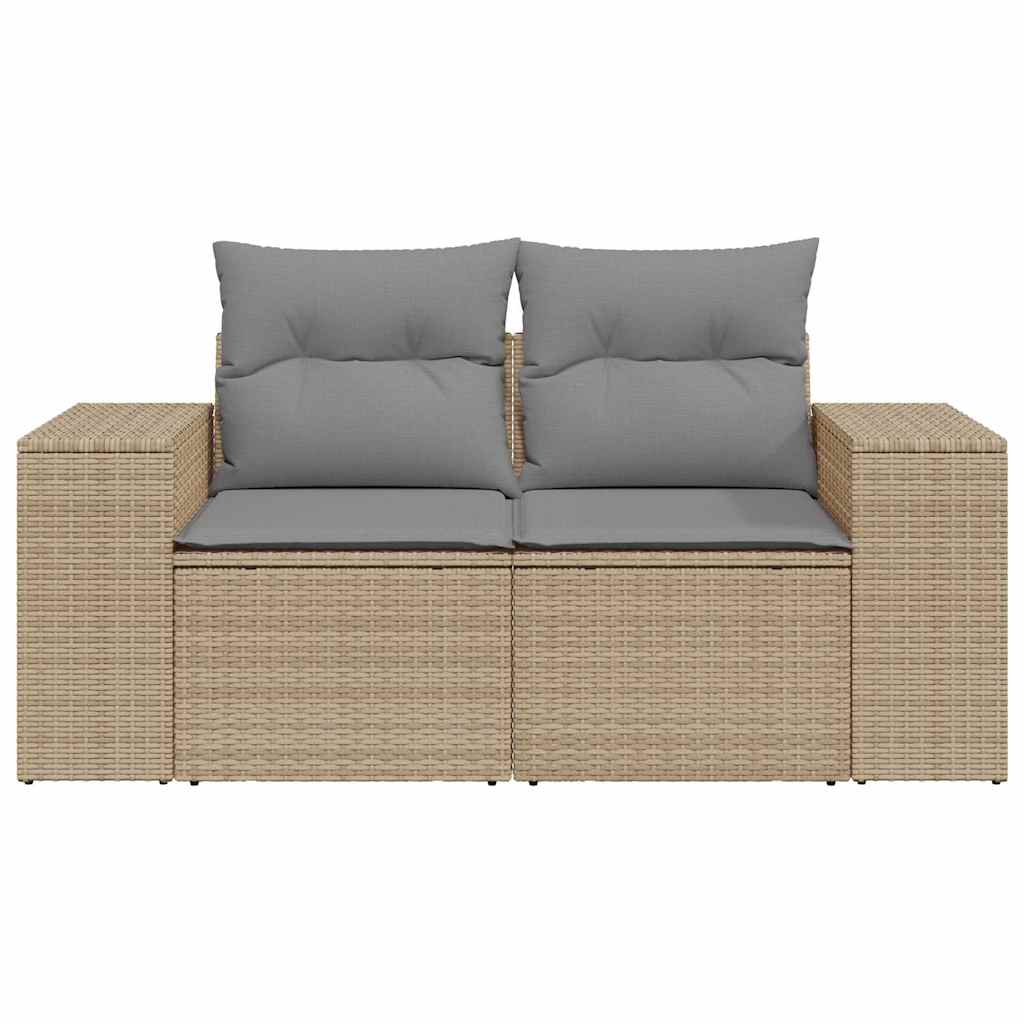 Tuinbank 2-zits met kussens poly rattan beige