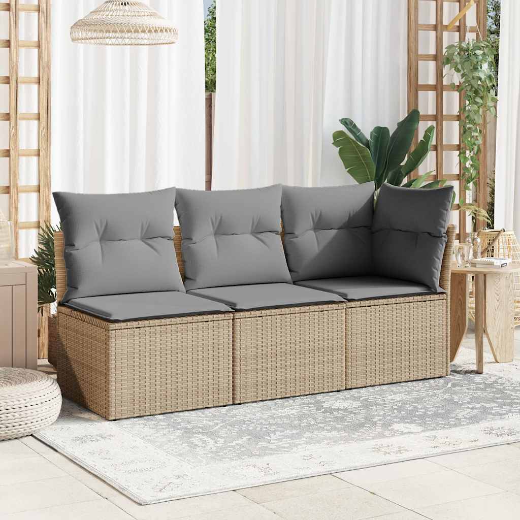 Tuinstoel zonder armleuning met kussens poly rattan beige