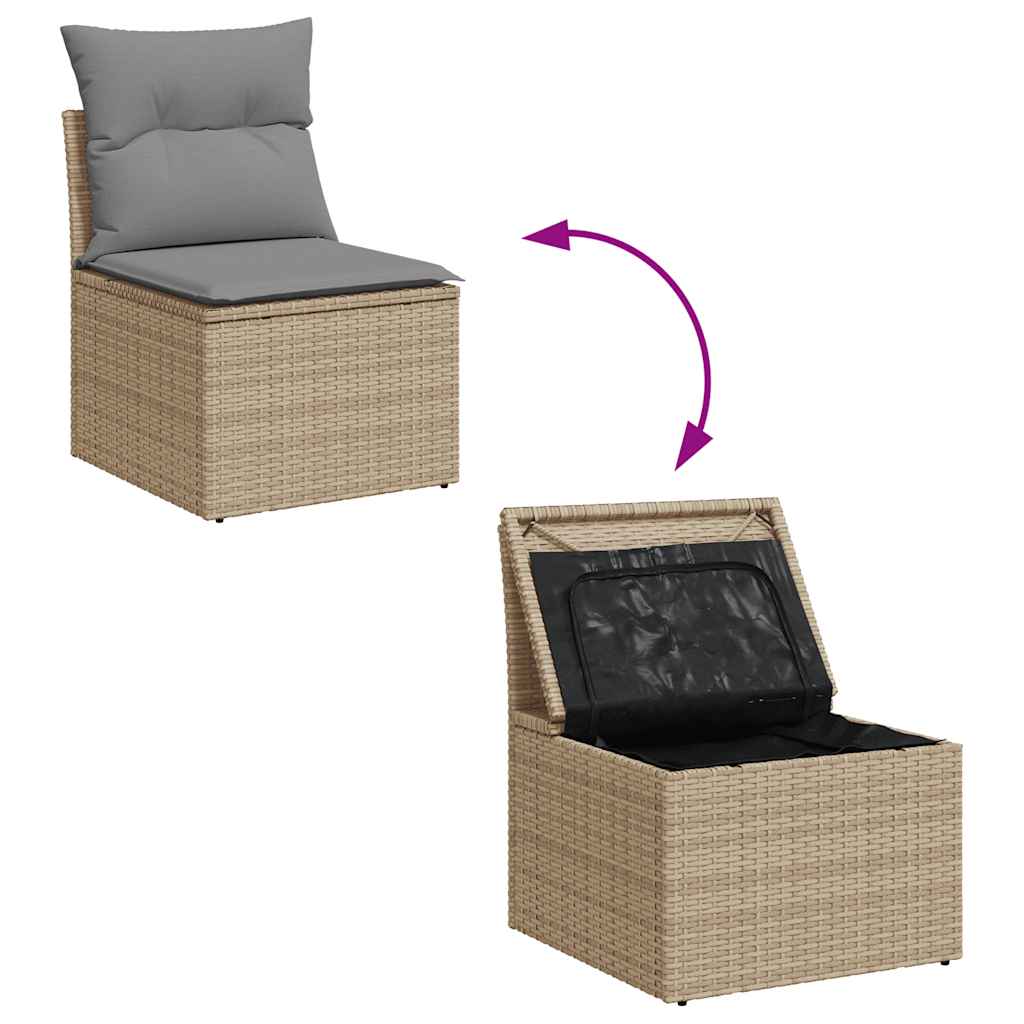 Tuinstoel zonder armleuning met kussens poly rattan beige