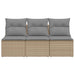 Tuinbank 3-zits met kussens poly rattan beige