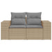 Tuinbank 2-zits met kussens poly rattan beige