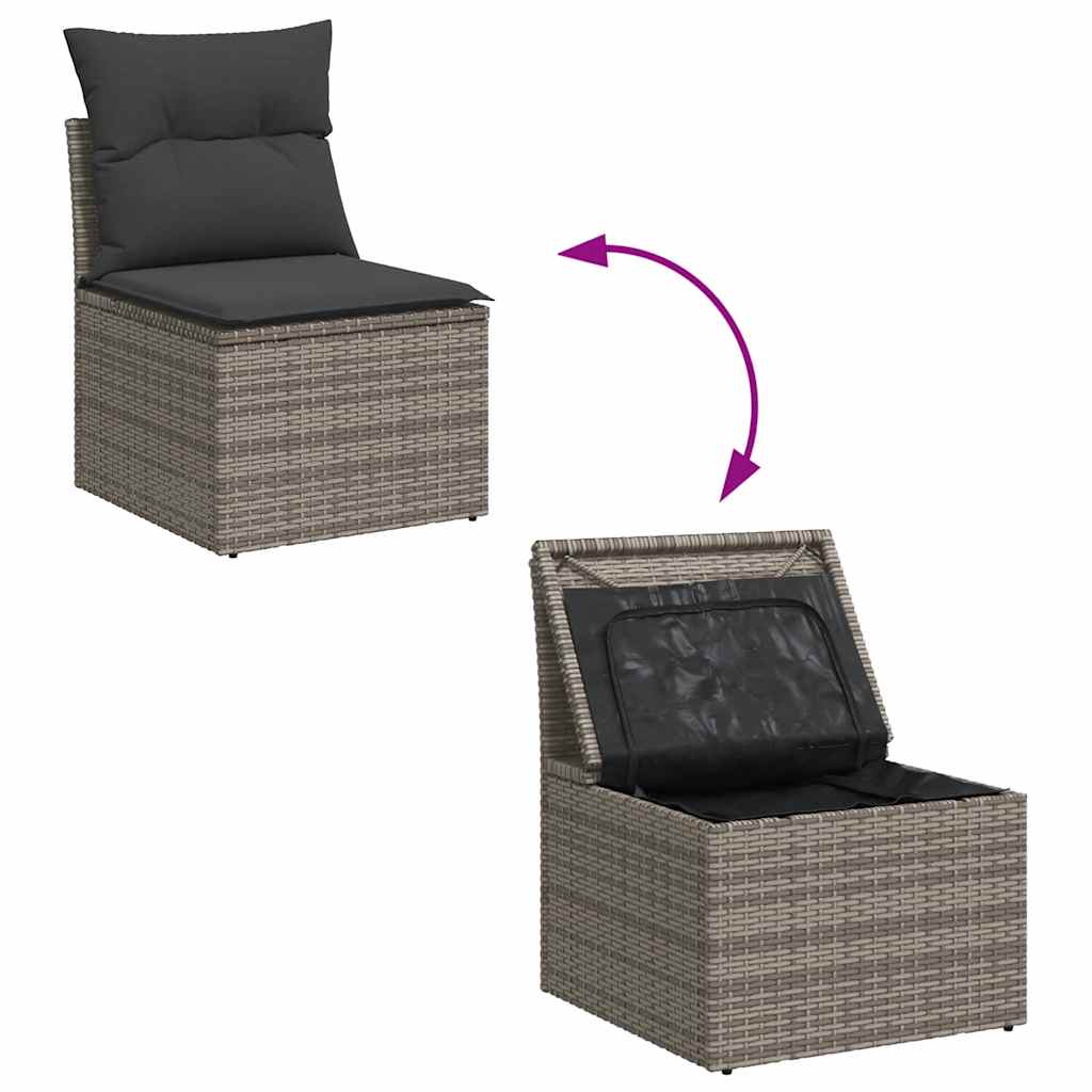Tuinstoel zonder armleuning met kussens poly rattan grijs