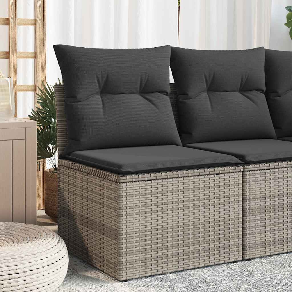 Tuinstoel zonder armleuning met kussens poly rattan grijs