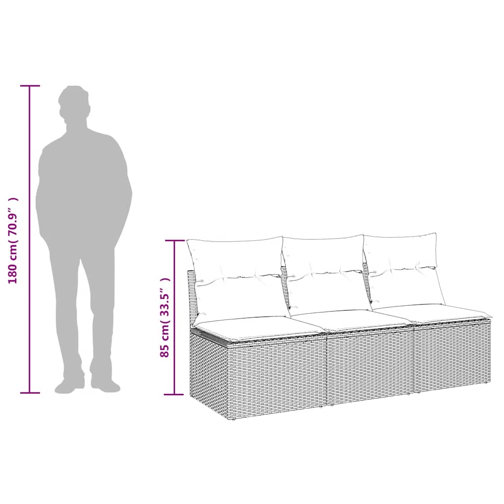 Tuinbank 3-zits met kussens poly rattan grijs
